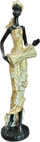 Miniatura 18 de Lescafita Mujer africana con estatua de resina de laúd – Figura de escultura musical tribal hecha a mano – Decoración cultural afrocéntrica