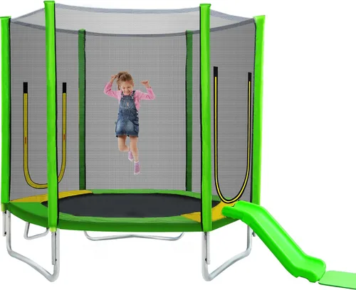 Miniatura 6 de Merax - Trampolín para niños de 7 pies con red de seguridad, tobogán y escalera, fácil de montar, redondo, para recreación al aire libre Verde