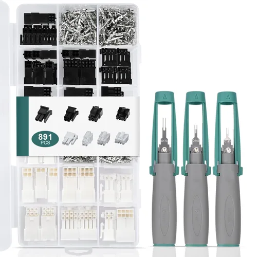 JRready ST6491 Kit de conectores de doble fila de 2/4/6/8 de 0.118 in y 0.165 in, compatible con Molex Micro-Fit 3.0 y Mini-Fit Jr. 5557/5559, con