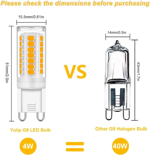 Miniatura 2 de YUIIP Bombillas LED G9 de 4 W blanco cálido 3000 K, equivalente a bombilla halógena de 40 W, AC110V-130V G9 bombillas LED de base de cerámica