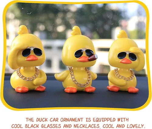 Miniatura 6 de wonuu Lindos adornos de pato amarillo para coche, decoraciones de tablero de instrumentos de coche, muñeca de cabeza sacudida De pie amarillo
