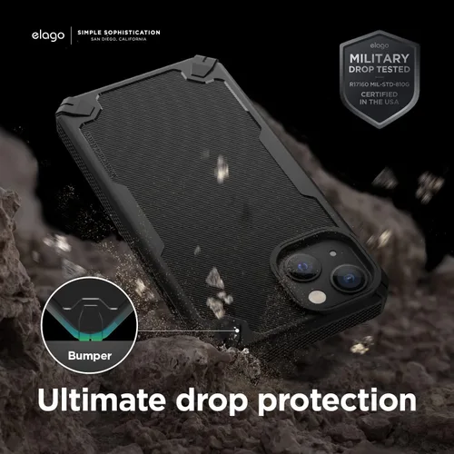 Miniatura 4 de elago Armor - Funda compatible con iPhone 13 de 6.1 pulgadas, funda protectora resistente, textura de fibra de carbono, diseño resistente a prueba
