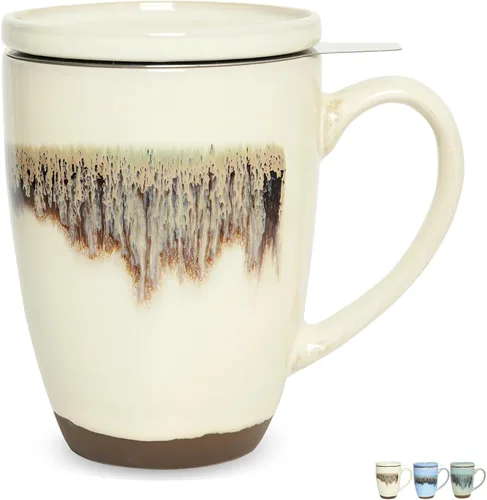 Miniatura 11 de Bosmarlin Taza de té de cerámica mate con infusor y tapa, 13.5 onzas, taza de té suelta, apta para lavavajillas y microondas (azul oscuro)