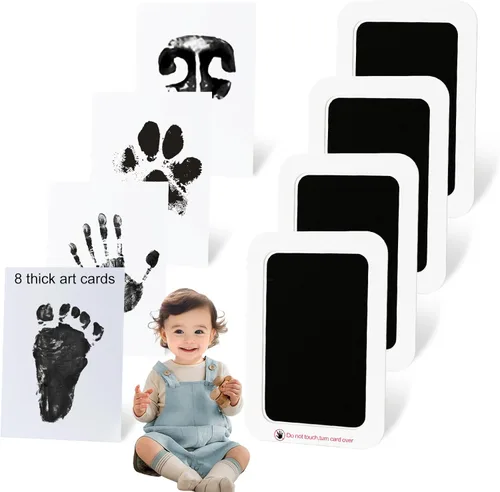 Miniatura 9 de echosari Kit de manos y huellas de bebé sin tinta, paquete de 4 8 tarjetas artísticas, 3.7 x 2.3 pulgadas, almohadilla de tinta táctil limpia sin