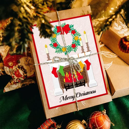 Miniatura 8 de GLOBLELAND Troqueles de Corte de Chimenea de Navidad, Plantilla de Troquelado de Feliz Navidad, Medias de Navidad, Troqueles de Corte de Metal