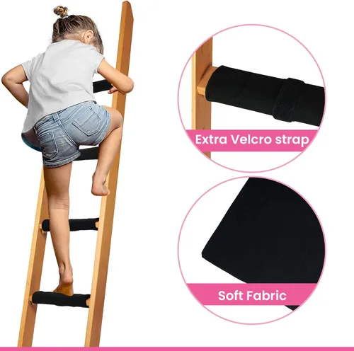 Miniatura 5 de Almohadillas para escalera de litera, tela cepillada suave para comodidad de los pies con puntos antideslizantes en la parte inferior, gancho y Negro