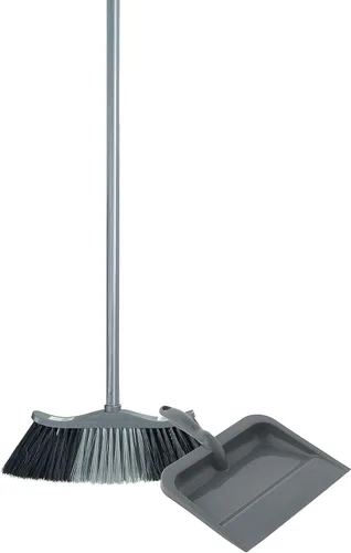 Superio Juego de escoba gris y escoba a juego con un mango de 48 pulgadas, recogedor de plástico duradero con mango de agarre cómodo Gris Oscuro
