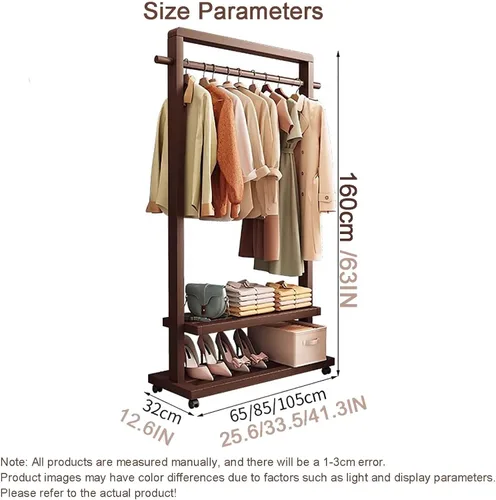 Miniatura 7 de Perchero de bambú para dormitorio, perchero resistente para colgar ropa, estantes organizadores de almacenamiento de ropa de zapatos, 63 pulgadas