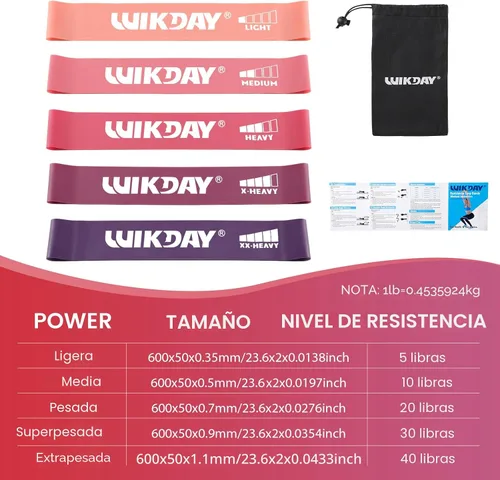 Miniatura 2 de WIKDAY Bandas de Resistencia para Hacer Ejercicio Bandas de Bucle de Ejercicio Conjunto de Bandas de Entrenamiento para Hombres y Mujeres Rosa