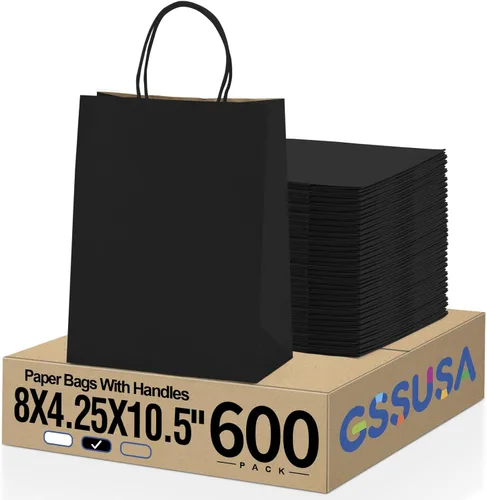 Miniatura 11 de GSSUSA Bolsas de papel negras de 8 x 4.25 x 10.5 pulgadas, 20 unidades, bolsa de papel de regalo con asas a granel, regalo de graduación, papel
