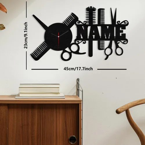 Miniatura 4 de Reloj de pared personalizado para peluquería, regalo de peluquería, reloj de pared con nombre personalizado, reloj de pared de metal divertido