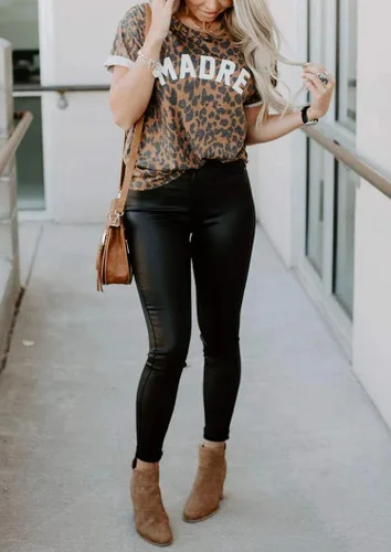 Miniatura 3 de Tomteamell - Camisetas para mamá con manga corta, estampado de leopardo y frase