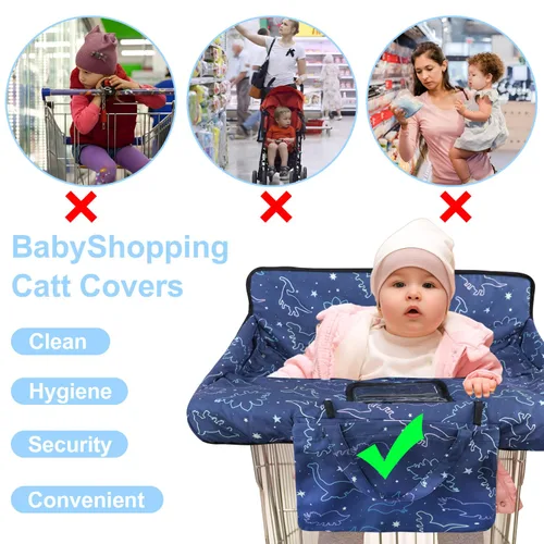 Miniatura 4 de Funda para carrito de compras para bebé, funda para silla alta 2 en 1, con arnés de seguridad, multifuncional, patrón de dinosaurio, color azul