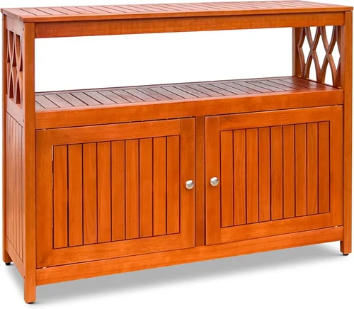 DTY Outdoor Living Longs Peak Mesa Aparador de Madera de Eucalipto, Gabinete Buffet Exterior con Almacenamiento, Acabado de Aceite Natural