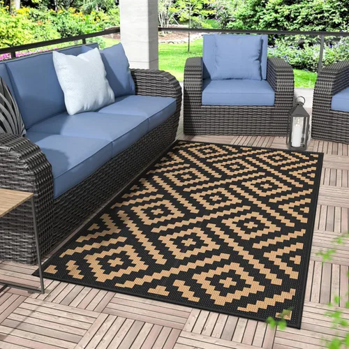 Miniatura 58 de GENIMO Alfombra de exterior impermeable de 5 x 8 pies, alfombras reversibles, alfombra de área, alfombra de plástico para exteriores, alfombra Negro