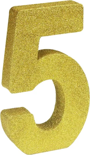 Decoración de mesa con purpurina 3D con número "5", decoración para fiesta de cumpleaños temática, 1 unidad, color dorado plateado