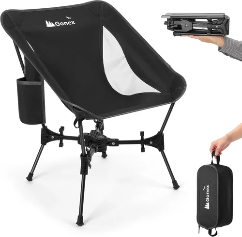 Gonex Silla de Camping Portátil, Silla Plegable Ultraligera Compacta de 5ª Generación para Mochilero, Ligera y Plegable para Campamento al Aire Negro