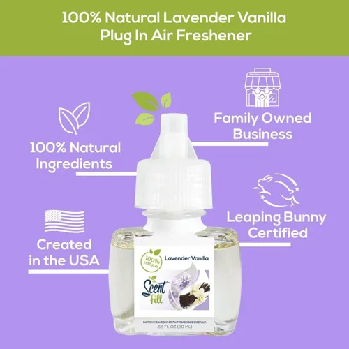 Miniatura 3 de Scent Fill Ambientador enchufable 100% natural de lavanda y vainilla, recargas de aceite perfumado, 2 recargas + difusor