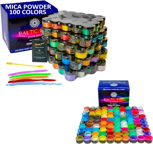 Baltic Day Polvo de mica – 75 polvos de mica incluyendo pigmentos camaleón + 100 polvos de mica naturales – Pigmentos para resina epoxi, jabón,
