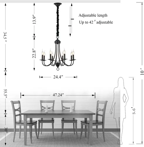 Miniatura 5 de Candelabro de granja negro de 6 luces, estilo rústico de luz industrial moderna, lámpara colgante para comedor, mesa de cocina, sala de estar