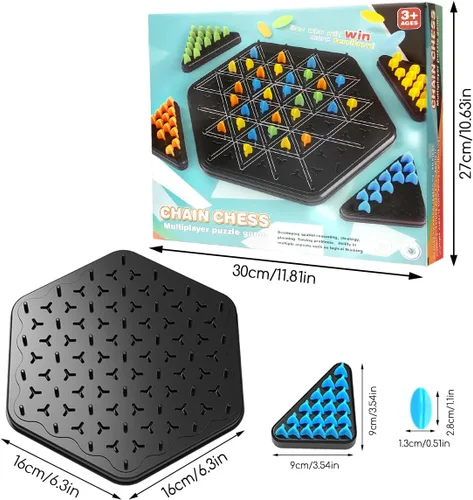 Miniatura 3 de Juego de estrategia de cadena triangular, juegos de rompecabezas de ajedrez geométrico, juego de ajedrez de cadena triangular con banda de goma