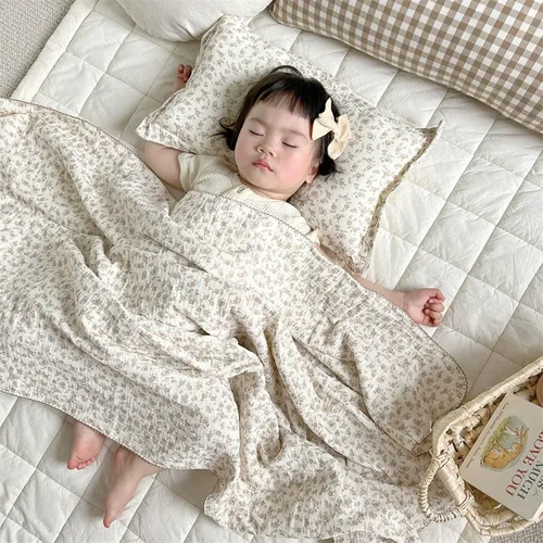 Miniatura 10 de BuLuTu Manta de 4 capas para niños pequeños, 100% algodón muselina, mantas de cama para niños, niñas, niños, con bonito patrón de flores de hibisco