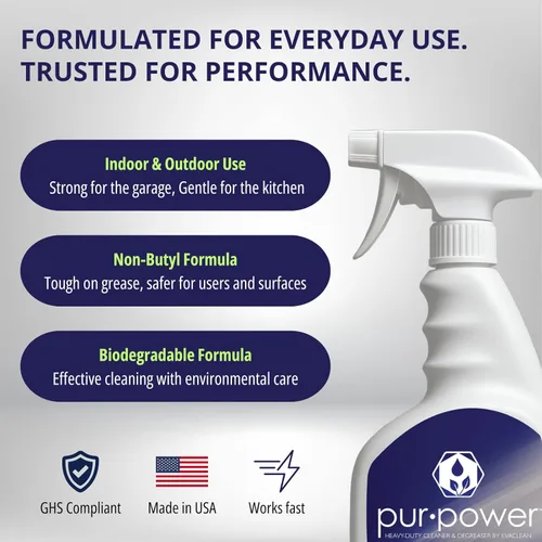 Miniatura 2 de EvaClean PurPower Limpiador y desengrasante - Listo para usar, paquete de 2 botellas de spray de 32 onzas líquidas cada una, resistente, fórmula sin