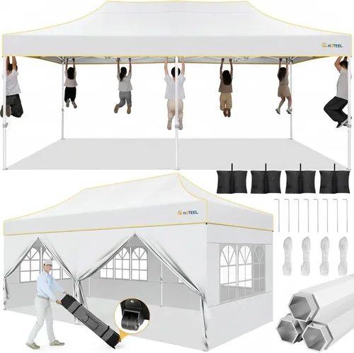 Miniatura 41 de Hoteel 10x15 Pop Up Canopy Tent Heavy Duty with 4 Sidewalls, Waterproof Party Tent, Easy Set-up Commercial Instant Tents with Roller Bag & Sandbags