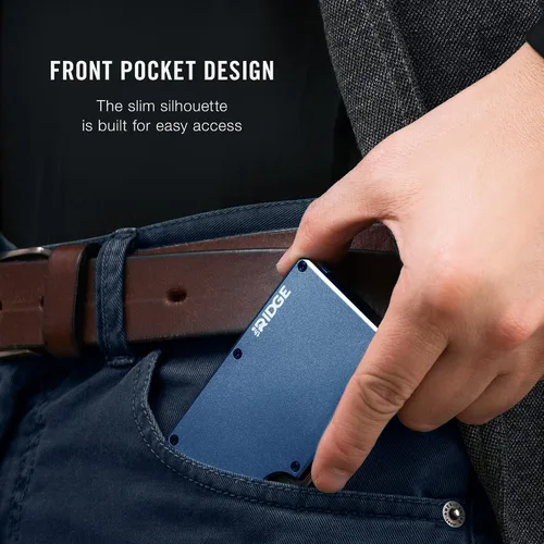 Miniatura 5 de The Ridge Cartera minimalista delgada para hombre, con bloqueo RFID, bolsillo frontal y tarjetero, Azul Marino