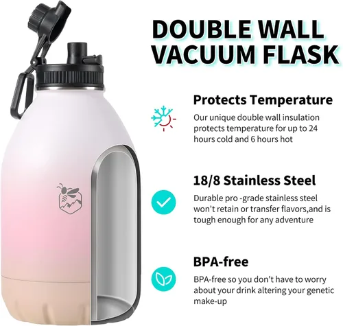 Miniatura 5 de Boulder Bee Botellas de agua aisladas de 64 onzas Acero inoxidable para bebidas frías y calientes Botella de agua de gimnasio de doble pared