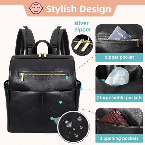 Miniatura 3 de MOMINSIDE Mochila para pañales, mochila de cuero para mamá papá, bolsa de viaje grande para niños y niñas, se adapta a portátiles de 15 pulgadas, 4