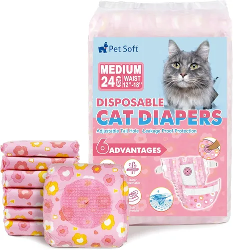 Miniatura 14 de Pet Soft Pañales desechables para gatos – Pañales para gatos hembras y machos, pañales para cachorros para perras con agujero de cola de espuma