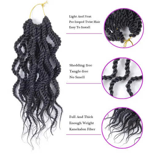 Miniatura 3 de Trenzas de cabello ondulado senegalés de 14 pulgadas, extensiones de cabello sintético rizado con extremos ondulados, cabello trenzado trenzado