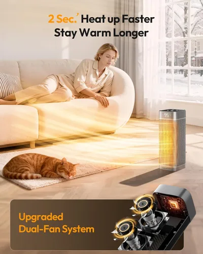 Miniatura 2 de Gaiatop – Calentadores de Espacio para Uso en Interiores, Calentador Eléctrico Portátil con Termostato, Calentador de Habitación de Cerámica PTC