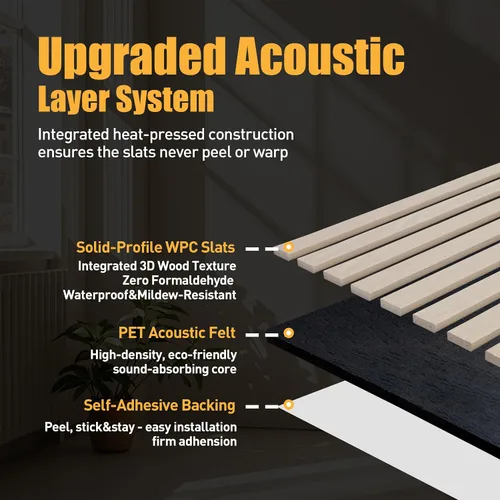 Miniatura 2 de Paneles de pared acústicos autoadhesivos de 22.8 x 22.8 pulgadas, paneles insonorizados con aspecto de madera de nogal, paquete de 4, paneles