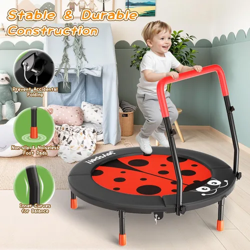 Miniatura 2 de Premium 3FT Foldable Toddler Trampoline for Kids Ages 3-6, 36 Inch ASTM Certified Mini Trampoline with Adjustable Handle, 100 lbs Capacity, Quiet