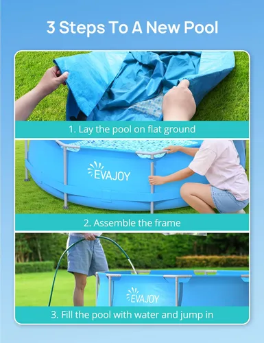Miniatura 6 de Evajoy Piscina redonda sobre el suelo con marco de metal para exteriores de 10 pies x 30 pulgadas con fácil instalación, solo piscina