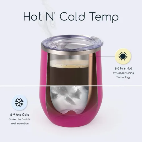 Miniatura 2 de Vaso de vino Maars Bev sin soporte de con paredes dobles aislantes al vacío de acero inoxidable de 12 onzas, Fucsia