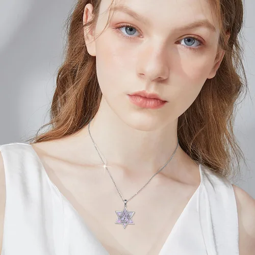 Miniatura 9 de YFN Collar de estrella de David de plata de ley, concha de abulón, árbol de la vida, joyería judía, regalos para mujeres y hombres