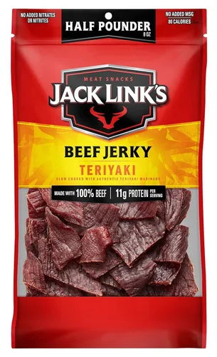 Jack Link's Carne Seca de Res, Teriyaki, Bolsa Grande de Cecina de Media Libra - Aperitivo de Carne Sabroso, Aperitivos de Proteína Listos para