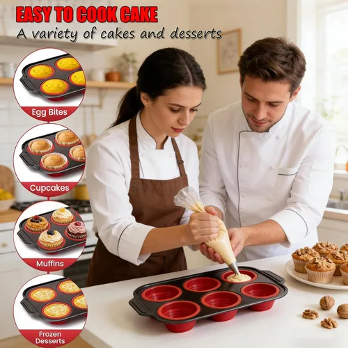 Miniatura 6 de Molde de Silicona para Muffins, Moldes para Muffins de 6 Cavidades para Hornear con Marco de Metal, Molde para Cupcakes, Moldes para Bocados de 6