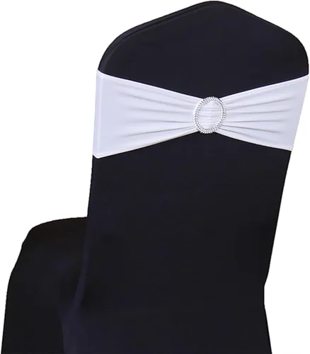 Miniatura 24 de Paquete de 50 unidades de cintas elásticas de elastano azul polvoriento para sillas, con moños, bandas de cubierta de silla elásticas, hebillas Azul