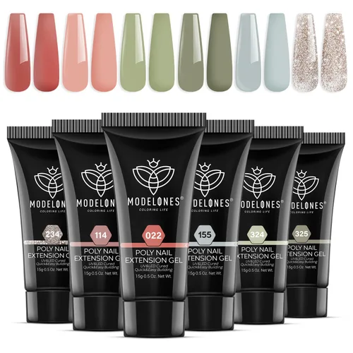 Miniatura 9 de modelones Juego de Gel de Uñas Poli, 6 Colores Colección Roja Popular Vino Burdeos Brillante con Purpurina Gel de Extensión Poli Rojo Sangre Oscuro