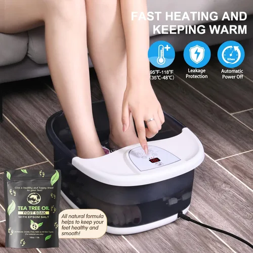 Miniatura 8 de ECARBME - Masajeador de baño de pies con calor, bañera de remojo de pies con 22 rodillos de masaje, control de temperatura, chorros, burbujas, sal