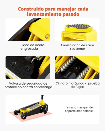 Miniatura 4 de VEVOR Gato de piso de perfil bajo de 3 toneladas para vehículos todo terreno, gato de carreras de acero resistente con bomba de elevación rápida