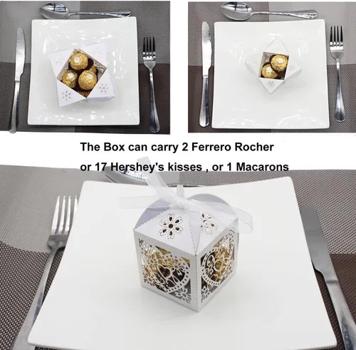Miniatura 6 de Paquete de 50 cajas de dulces de boda con corazones cortados con láser, cajas de regalo pequeñas para bodas, despedidas de soltera, aniversarios, 01