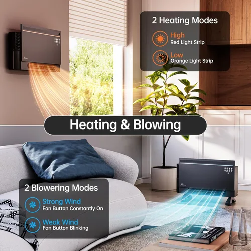 Miniatura 4 de Hawkrown - Calentador de panel eléctrico inteligente de 1800 W con altavoz Bluetooth, pantalla lírica y luces RGB, ventilador calefactor 6 en 1, Gris