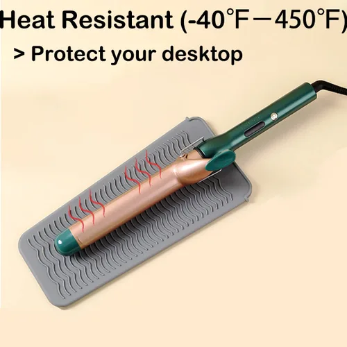 Miniatura 2 de Alfombrilla de silicona resistente al calor con agujero para colgar, alfombrilla de viaje y bolsa resistente al calor para rizador, plancha Gris
