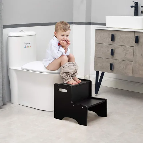 Miniatura 4 de WOOD CITY Taburete escalonado para niños, taburete escalonado de madera para niños pequeños con alfombrillas antideslizantes de seguridad y asas