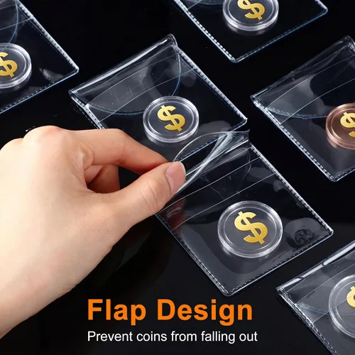 Miniatura 4 de Mimorou 100 fundas de plástico transparente para monedas, de un solo bolsillo, de 2 x 2 pulgadas, fundas de plástico transparente para cortar